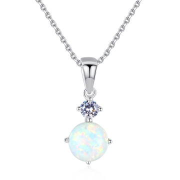 100% 925 Sterling Silver CZ Fire Opal Pendant Necklace